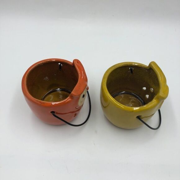 Vintage Gerson International Ceramic Owls Set of 2 with Handles Orange Yellow - Picture 6 of 11